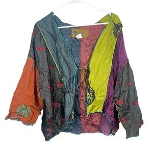 Skramble Colorblock Hippie Printed Kimono Tie Front One Size